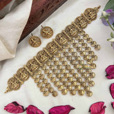 Vriksham Elegant Golden Lakshmi With Leaf Drop Line Choker Neckpiece-G20391